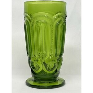 L.E. Smith Moon & Star Ice Tea Glasses Green 6 1/4" Tall Top 3"-Set of Four (4)